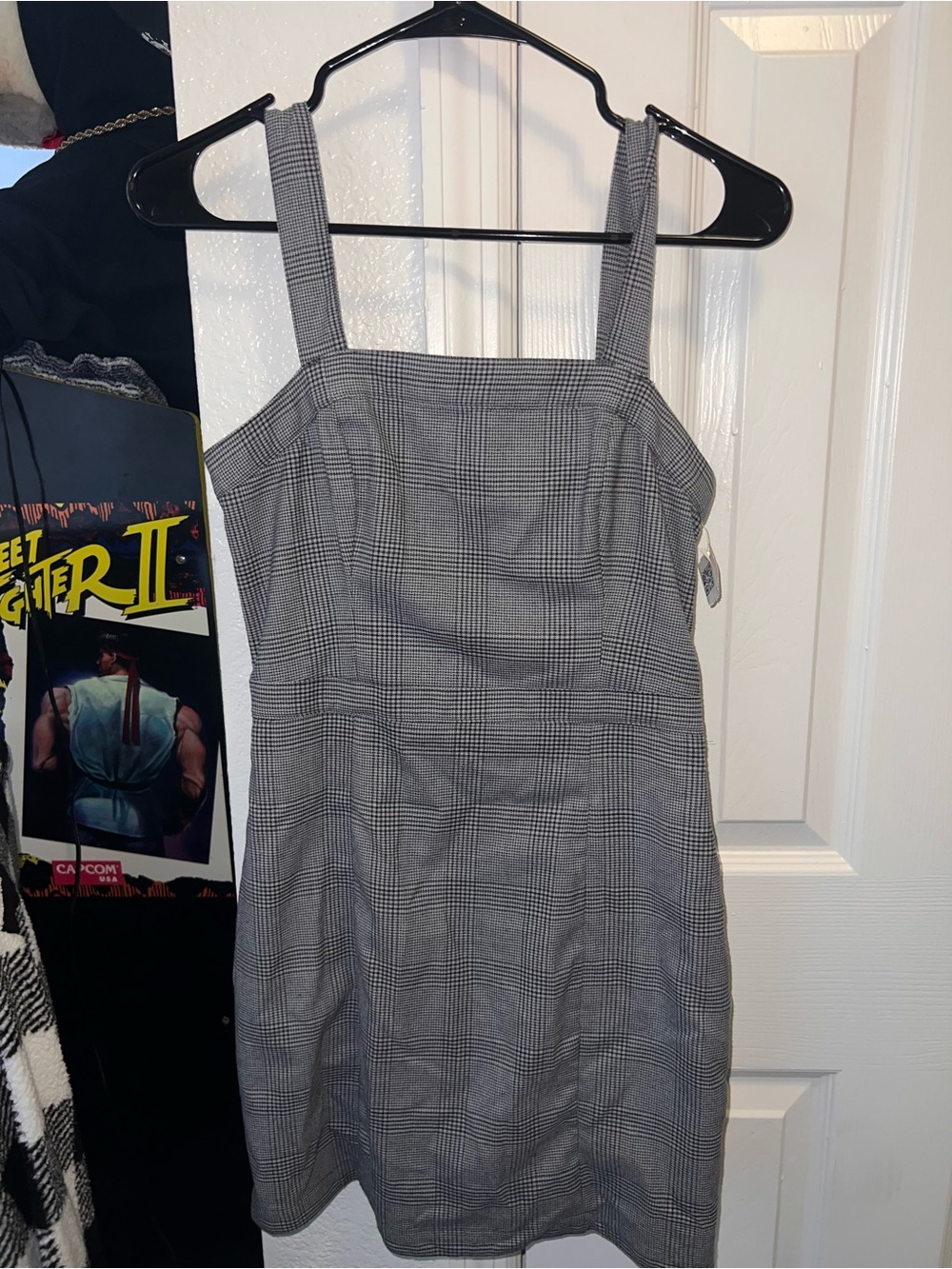 Gray Plaid Square-Neck Women's Dress